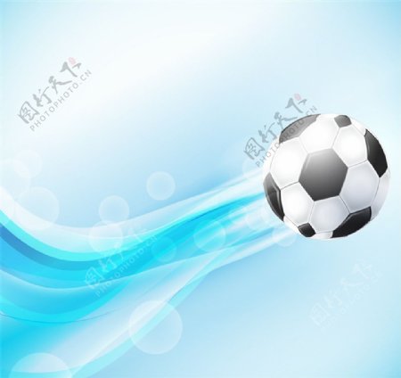 动感蓝色曲线和足球矢量图