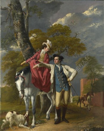 骑马的人和欧洲男子油画图片