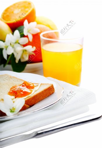 橙汁与三明治图片