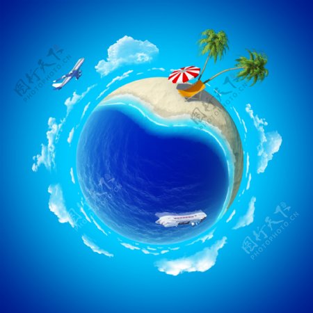 蓝色地球海洋椰子树背景图片
