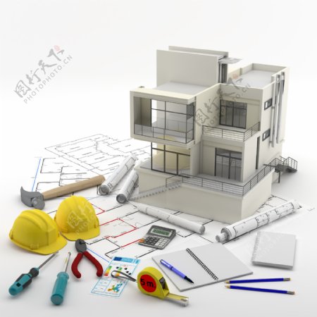 建筑平面图与3D别墅模型图片