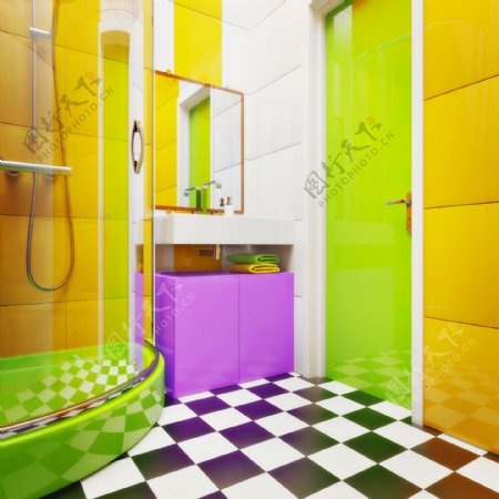 浴室黄色瓷砖装修图片