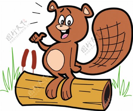 木桩上的松鼠卡通画
