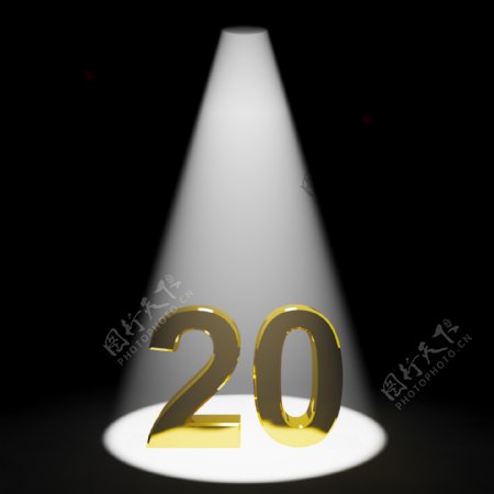 金第二十或二十的3D数码显示周年生日