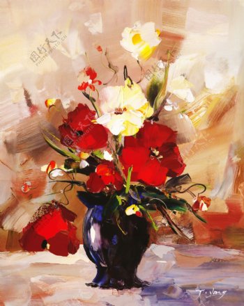 花瓶花卉油画图片