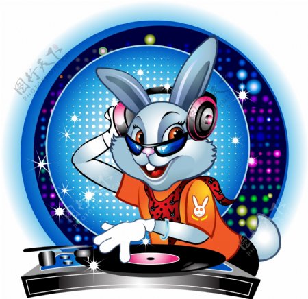 DJ的卡通兔子矢量素材