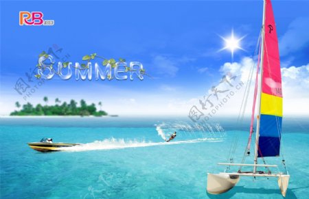 帆船夏季吊旗海边凉爽清凉一夏