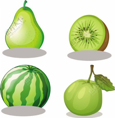 绿色插图中的新鲜水果