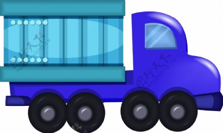 手绘蓝色货车元素