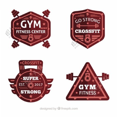 四个复古风格健身运动图标