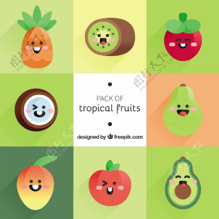 热带水果人物表情图标集合