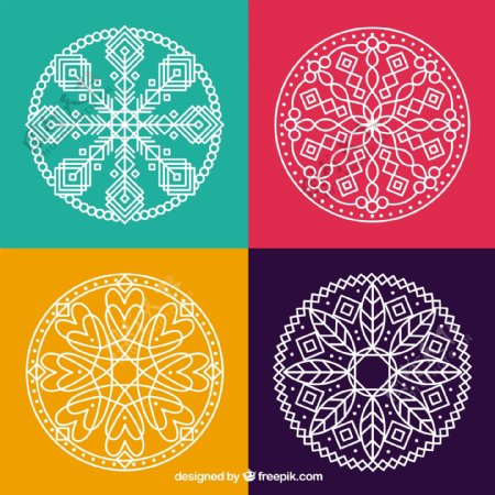 四个圆形曼陀罗花纹装饰图案