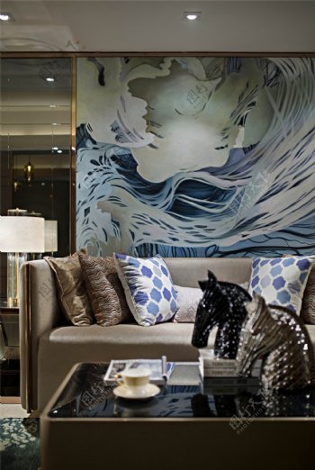 现代时尚客厅茶几沙发背景墙设计图