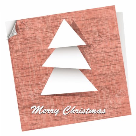 粉红色矢量明信片与纸的圣诞树