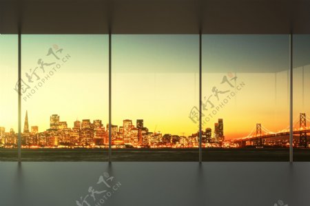 美丽的办公室窗户建筑夜景图片