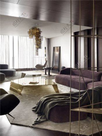 现代时尚客厅沙发落地窗设计图