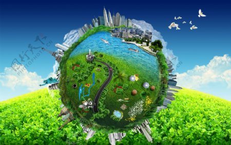创意地球环保广告PSD素材