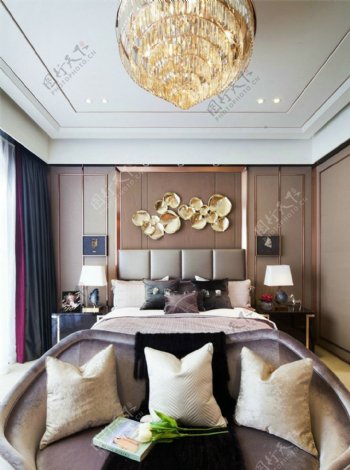 中式奢华别墅卧室装修效果图