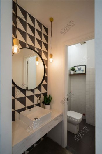 现代简约卫生间洗手台背景墙设计图