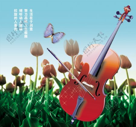PSD郁金香中的小提琴海报素材下载