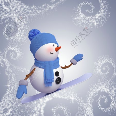 滑板上的立体雪人图片