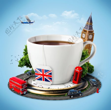 创意咖啡杯旅游背景图片