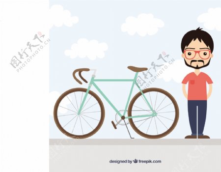 男人和一辆复古自行车