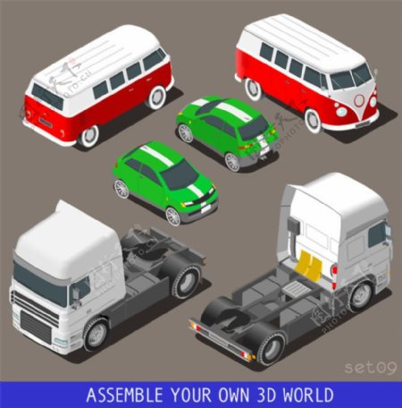 3D货车和绿车图片
