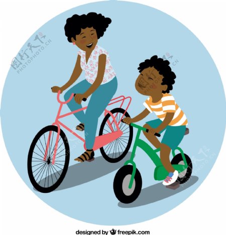 妈妈和儿子骑自行车