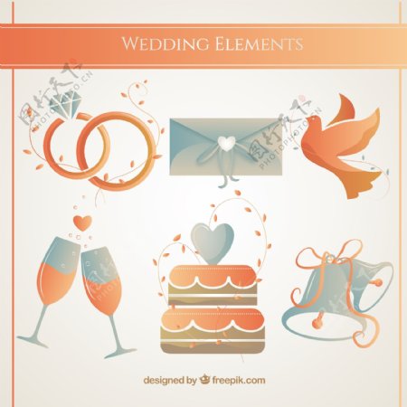 橙色色调的婚礼配件