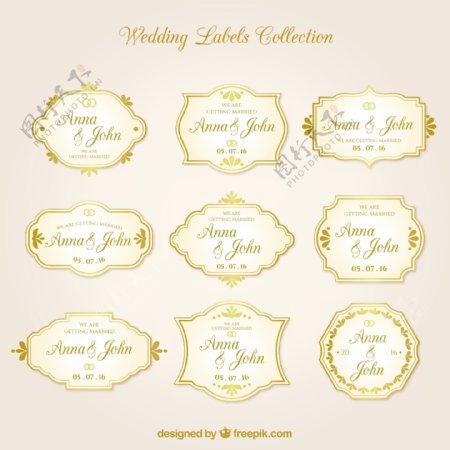 复古风格的金色婚纱标签收藏