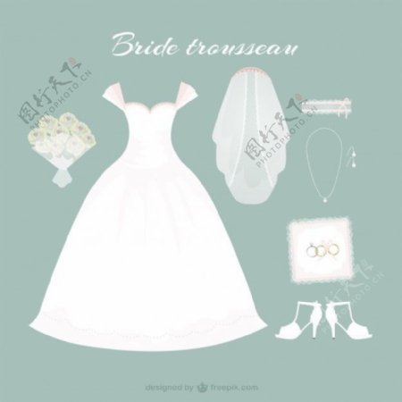手拉新娘礼服与可爱的配件