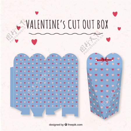 可爱的心的情人节盒子蓝色