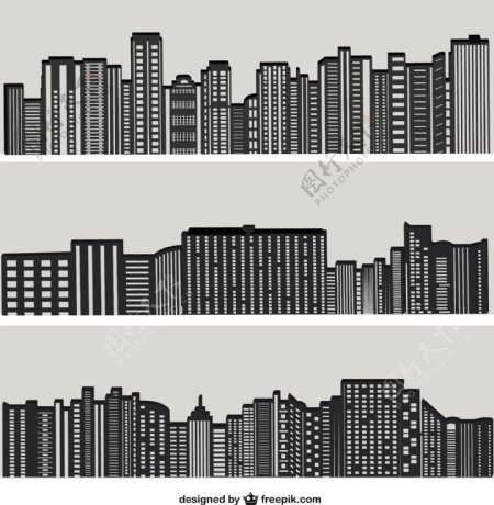 城市建筑物的轮廓在灰色