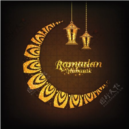 Ramadanmubarak背景与月亮和灯笼