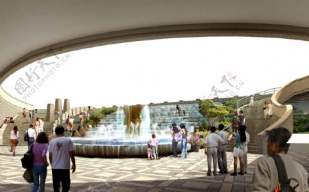 喷泉水池小广场景观效果图分层psd源文件0008
