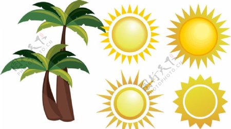 卡通太阳椰子树