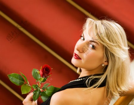 玫瑰花与性感女人图片