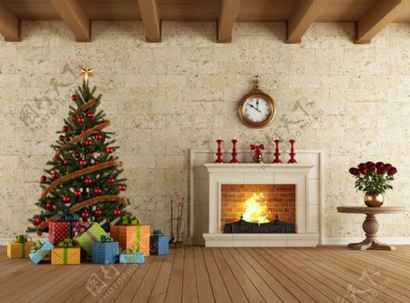 木板上的圣诞树图片