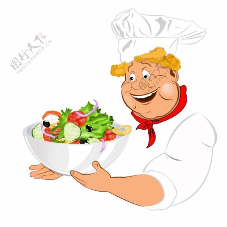 碗装蔬菜与卡通厨师