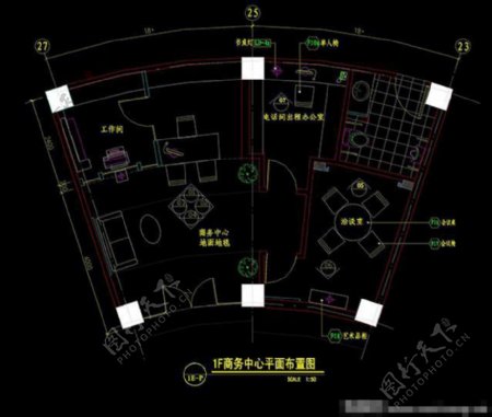 南京某酒店内商务中心cad图纸