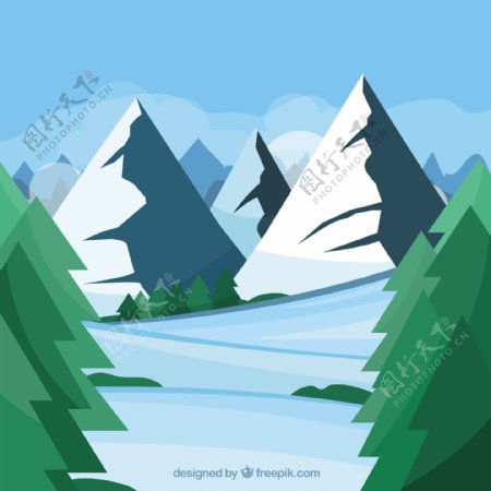 平面设计中的冰与山背景