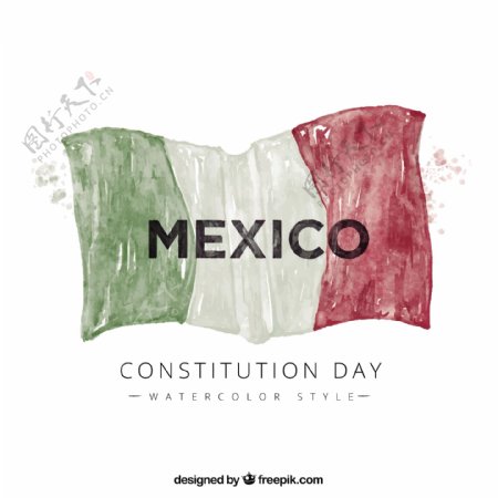 宪法日背景与水彩墨西哥国旗