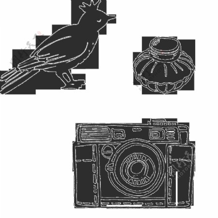 简笔画小鸟相机墨水素材