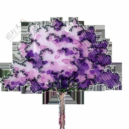 手绘紫色树木素材