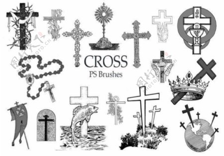 20种神圣十字架图形元素Photoshop笔刷下载