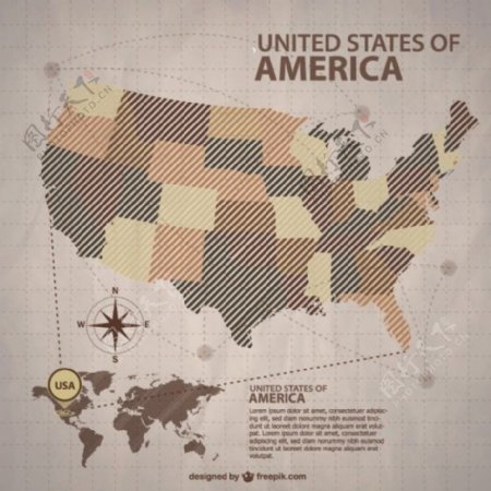 美国棕色美国地图