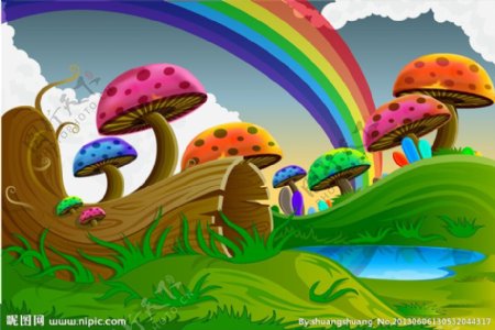 卡通七彩蘑菇
