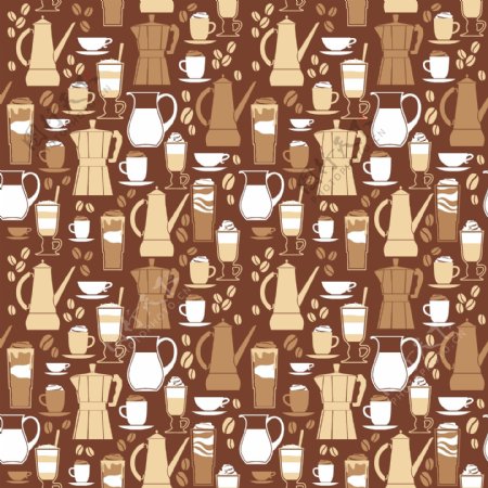 咖啡设计元素矢量插画无缝模式