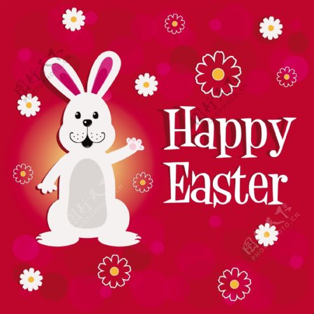 复活节插图兔和花